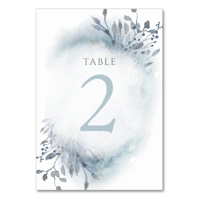dusty blue watercolor flowers Table Number 2 (Front)