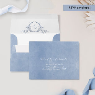 Dusty Blue Watercolor Formal RSVP Monogram Envelope