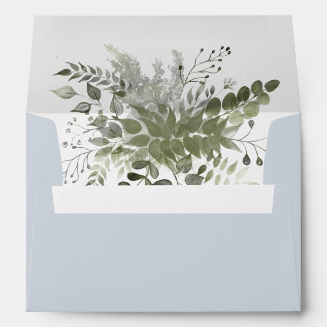 Dusty blue watercolor greenery eucalyptus envelope (Back (Bottom))