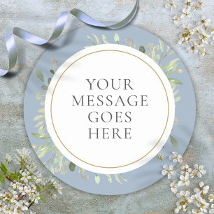 Dusty Blue Watercolor Greenery Wedding Classic Round Sticker