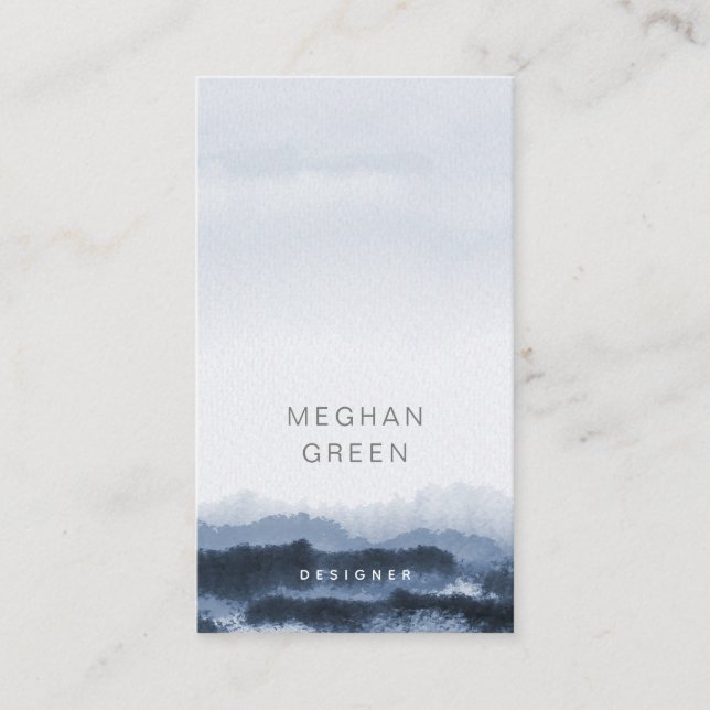 dusty blue watercolor landscape Business Card (Front)