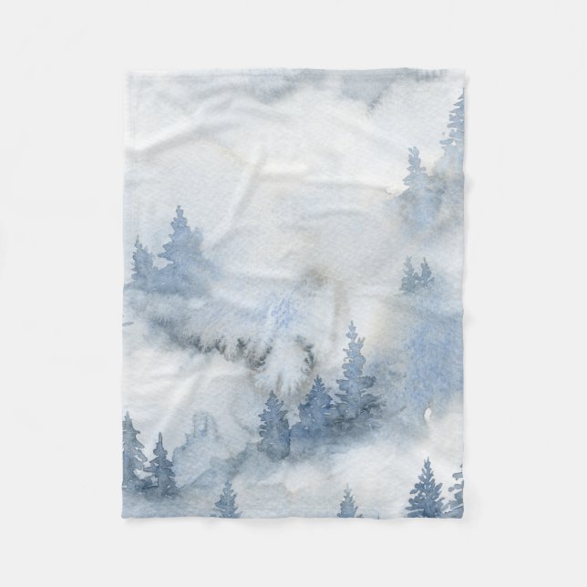 Dusty Blue Watercolor Misty Abstract Forest    Fleece Blanket (Front)