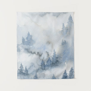 Dusty Blue Watercolor Misty Abstract Forest    Tapestry