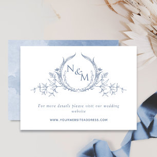 Dusty Blue Watercolor Monogram Wedding Website Enclosure Card