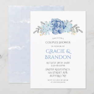 Dusty Blue Watercolor Peony Couple Shower Invites