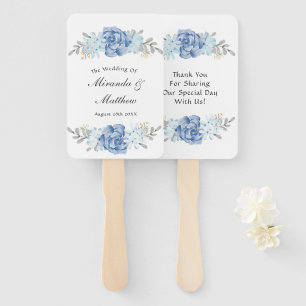 Dusty Blue Watercolor Peony Wedding Hand Fan