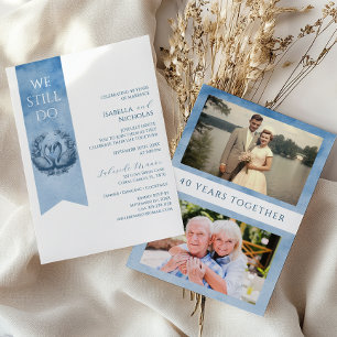 Dusty Blue Watercolor Photo Wedding Anniversary  Invitation