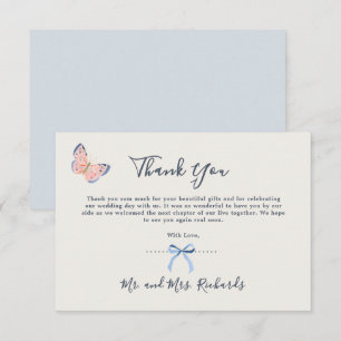 Dusty Blue Watercolor Pretty Typography Thank You Card