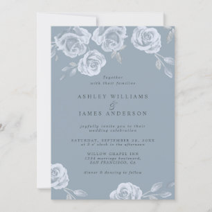 Dusty Blue Watercolor Rose Invitation