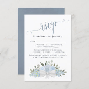 Dusty Blue Watercolor Roses & Blossoms Wedding RSVP Card