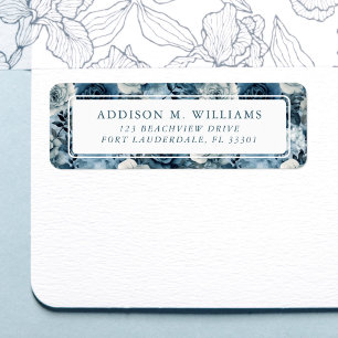 Dusty Blue Watercolor Roses Pattern Return Address Label