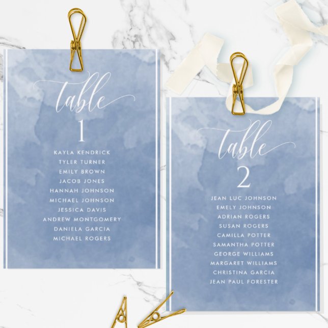 Dusty Blue Watercolor Seating Plan Card Guest Name (Creator Uploaded)