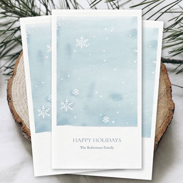 Dusty Blue Watercolor Snowflake Guest Towel Napkin (Creator Uploaded)