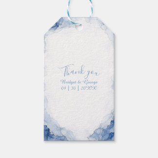 Dusty Blue Watercolor Splash marble Wedding Gift Tags