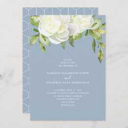 Dusty Blue Watercolor Spring Floral Peony Wedding Invitation