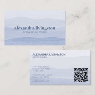 Dusty Blue Watercolor Waves Coastal Minimalist QR Business Card