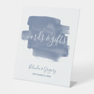 Dusty Blue Watercolor Wedding Cards & Gifts Pedestal Sign