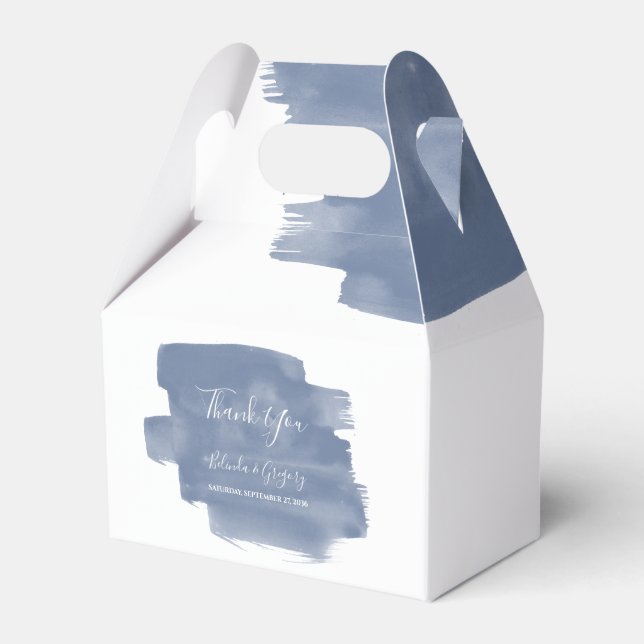 Dusty Blue Watercolor Wedding Favour Box (Front Side)