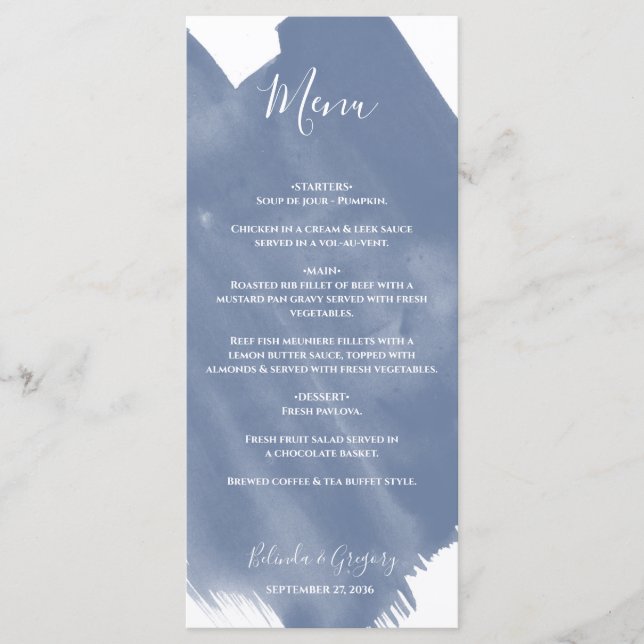 Dusty Blue Watercolor Wedding  Menu (Front)