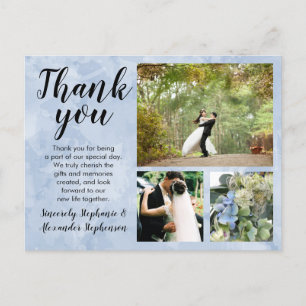 Dusty Blue Watercolor Wedding Thank You 3 Photo Postcard