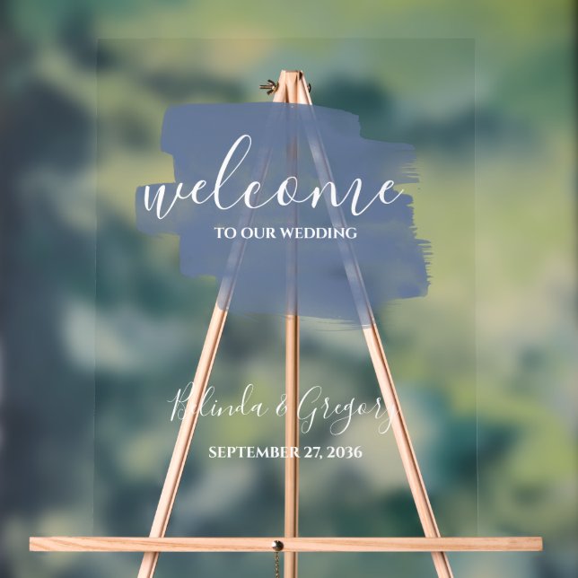 Dusty Blue Watercolor Wedding Welcome Sign (Neutral)