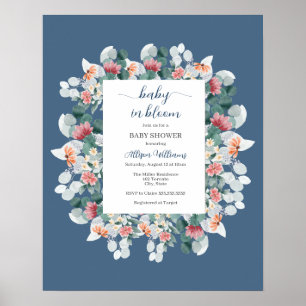 Dusty blue watercolor wildflower baby shower   poster