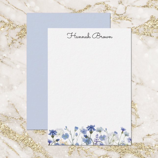 Dusty Blue Watercolor Wildflower Garden  Card (Close up)