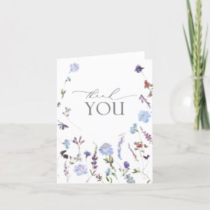 Dusty Blue Watercolor Wildflower Thank You Card