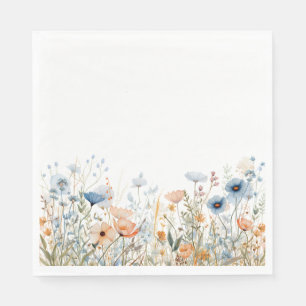 Dusty Blue Watercolor Wildflower Wedding Napkin