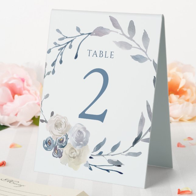 dusty blue watercolor wreath table number sign (In SItu (Wedding))