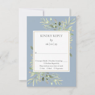 Dusty Blue Watercolour Greenery Wedding RSVP