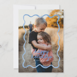 Dusty Blue Wavy Squiggle Border Holiday Photo Card