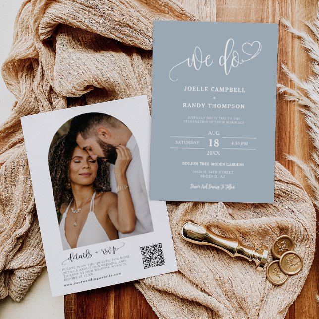 Dusty Blue We Do Boho Wedding QR Code Arch Photo Invitation (Creator Uploaded)