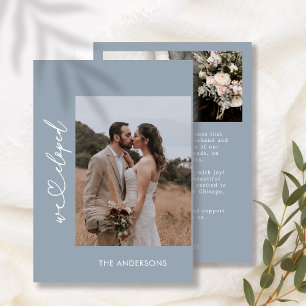 Dusty Blue We Eloped 2 Photo Script Wedding  Thank You Card