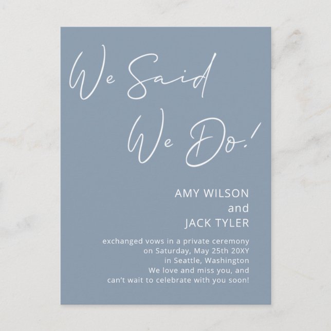 Dusty Blue We Said We Do Elopement Announcement Postcard (Front)
