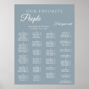 Dusty Blue Wedding Alphabetical Seating Chart