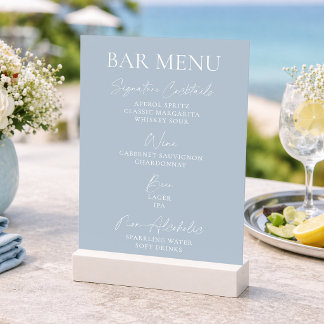 Dusty Blue Wedding Bar Menu Invitation