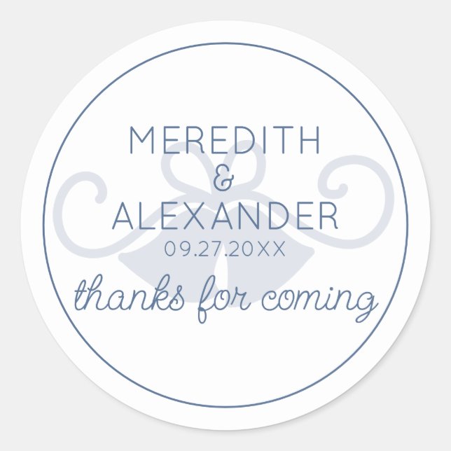 Dusty Blue Wedding Bell Thank You Sticker (Front)