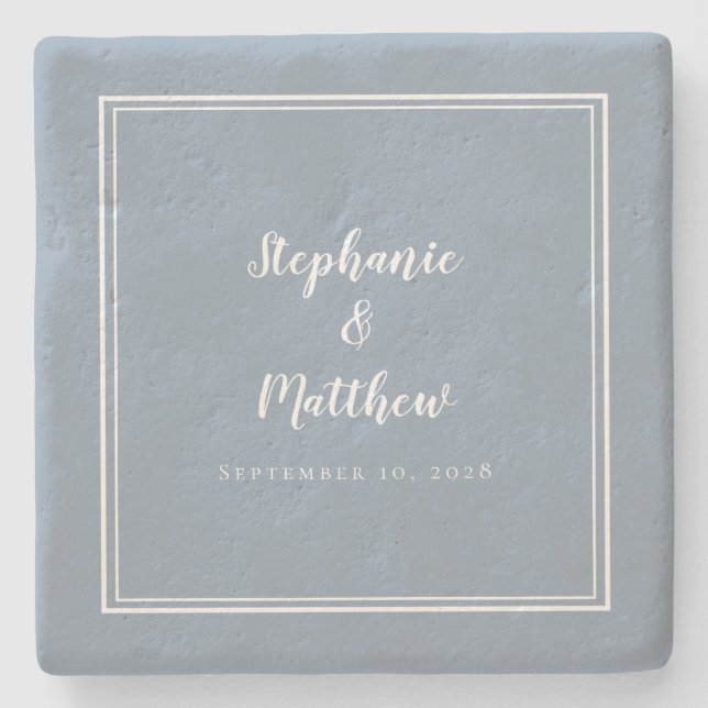 Dusty Blue Wedding Bride & Groom Elegant Simple Stone Coaster (Front)