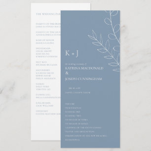 Dusty Blue Wedding Ceremony Minimalist Elegant  Program