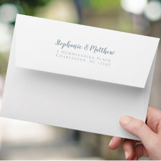 Dusty Blue Wedding Classic Return Address White Envelope