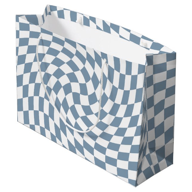 Dusty Blue Wedding Collection Check Chequered  Large Gift Bag (Back Angled)