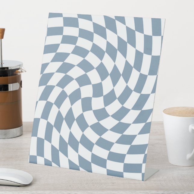 Dusty Blue Wedding Collection Check Chequered  Pedestal Sign (In SItu)