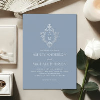 Dusty Blue Wedding Crest Vintage Monogram Elegant
