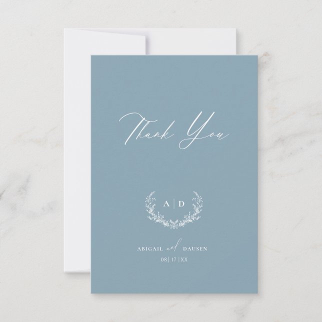 Dusty Blue Wedding Day Thank you Flat Note Card (Front)
