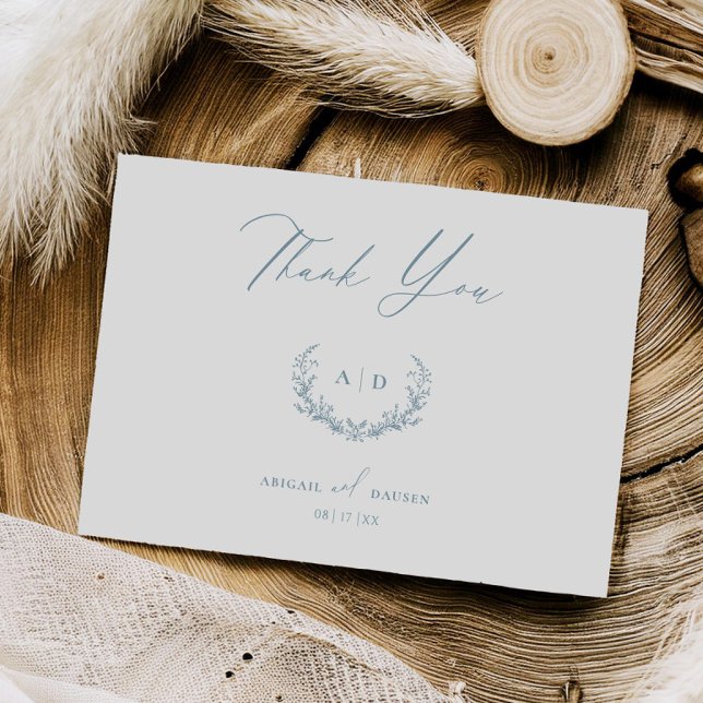 Dusty Blue Wedding Day Thank you Flat Note Card (Creator Uploaded)