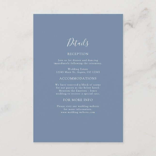Dusty Blue Wedding Detail Enclosure Card (Front)