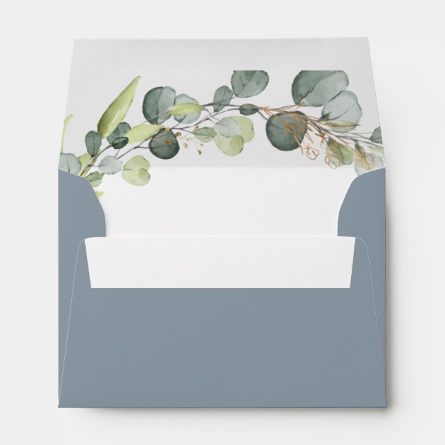 Dusty Blue Wedding Details Eucalyptus Greenery Envelope (Back (Bottom))