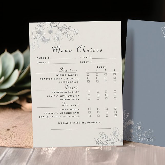 Dusty Blue Wedding Dinner Menu Choice Card (Creator Uploaded)
