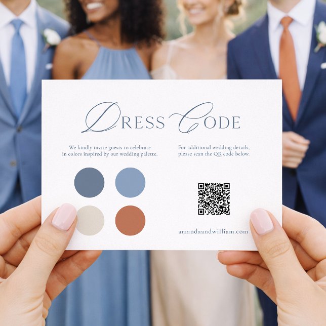 Dusty Blue Wedding Dress Code Card with QR Code (Creator Uploaded)